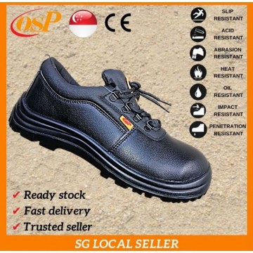 OSP 868B SPLIT LEATHER BLACK CE EN 20345 SINGAPORE SAFETY STANDARD APPROVED