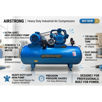 Airstrong Heavy-Duty 7.5HP Industrial Air Compressor – 120-Gallon Tank, Triple-Head Cast Iron Pump