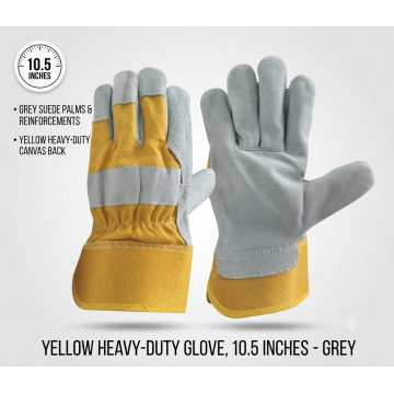 Premium Yellow Heavy-Duty Work Gloves - 10.5 Inch (Grey Suede & Canvas)