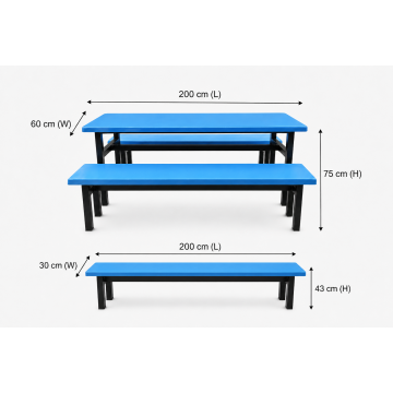 8-Pax Canteen Table and Bench Set – 200cm Blue Table with Black A-Frame Legs
