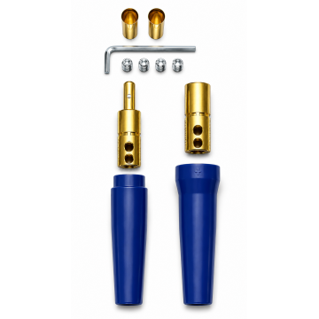 Heavy-Duty Brass Welding Cable Connector Plug & Socket 500Amp Set with Insulated Blue Housing